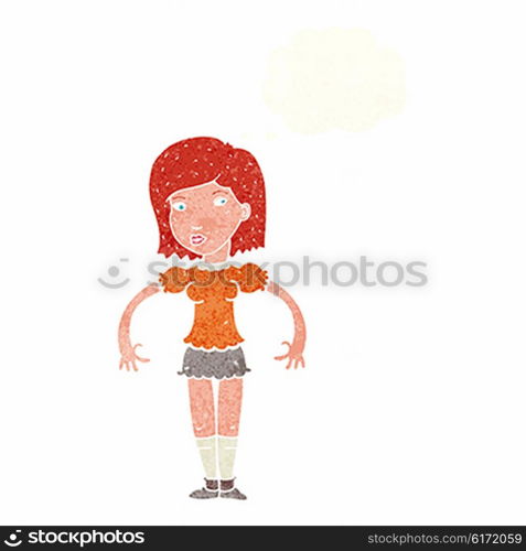 cartoon woman looking sideways with thought bubble