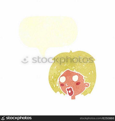 cartoon woman looking with speech bubble