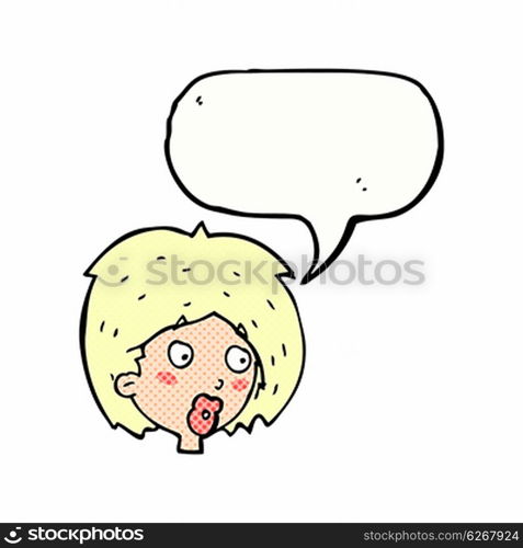 cartoon woman looking with speech bubble