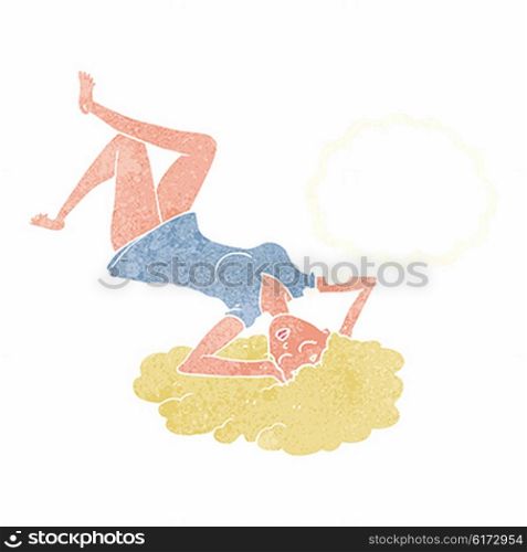 cartoon woman lying on floor with thought bubble