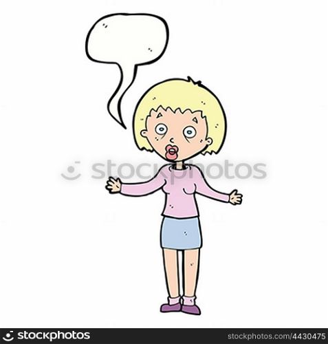 cartoon woman making excuses with speech bubble