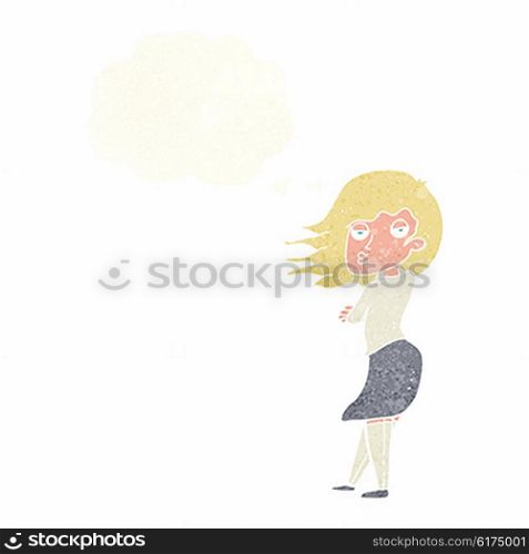 cartoon woman making photo face with thought bubble
