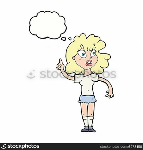 cartoon woman making point with thought bubble