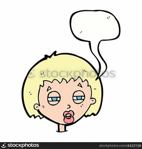 cartoon woman narrowing eyes with speech bubble