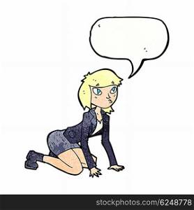 cartoon woman on hands and knees with speech bubble