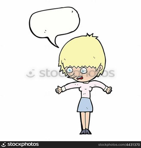 cartoon woman panicking with speech bubble