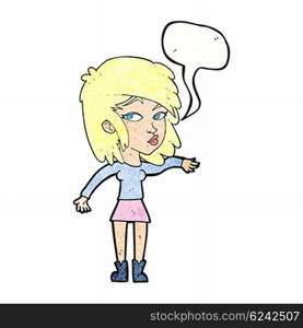 cartoon woman playing it cool with speech bubble