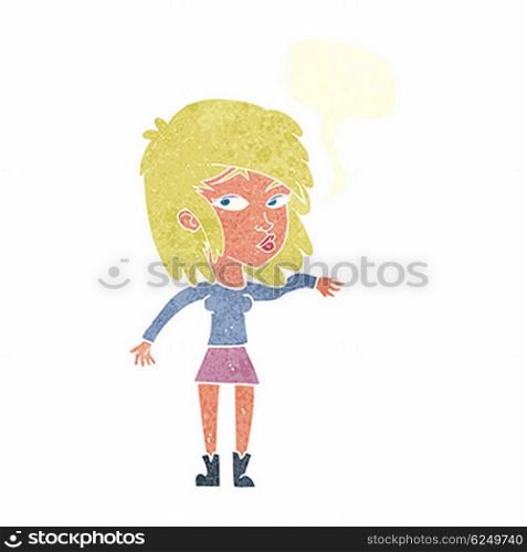 cartoon woman playing it cool with speech bubble