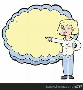cartoon woman pointing at text cloud space