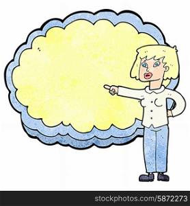 cartoon woman pointing at text cloud space