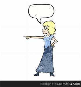 cartoon woman pointing finger with speech bubble