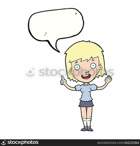 cartoon woman pointing with speech bubble