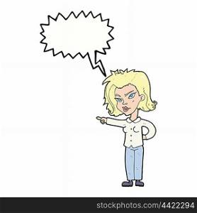 cartoon woman pointing with speech bubble