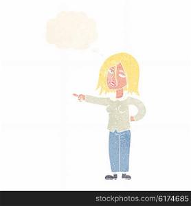 cartoon woman pointing with thought bubble