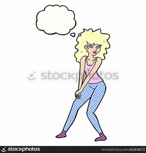 cartoon woman posing with thought bubble