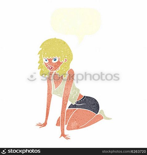 cartoon woman pulling sexy pose with speech bubble