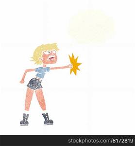 cartoon woman punching with thought bubble