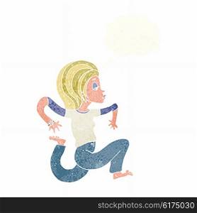 cartoon woman running with thought bubble
