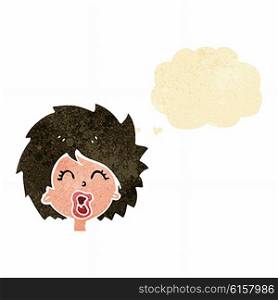 cartoon woman screaming with thought bubble