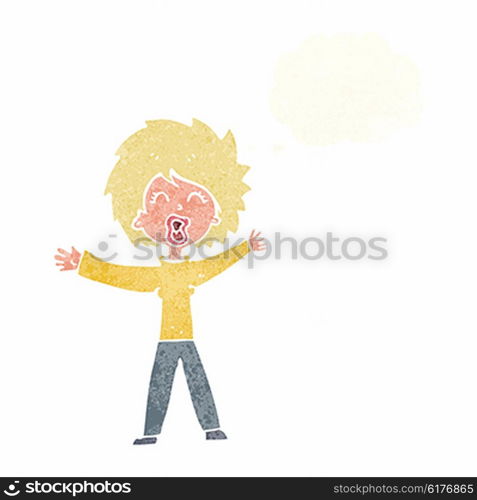 cartoon woman shouting with thought bubble
