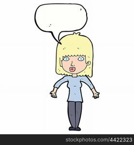 cartoon woman shrugging with speech bubble