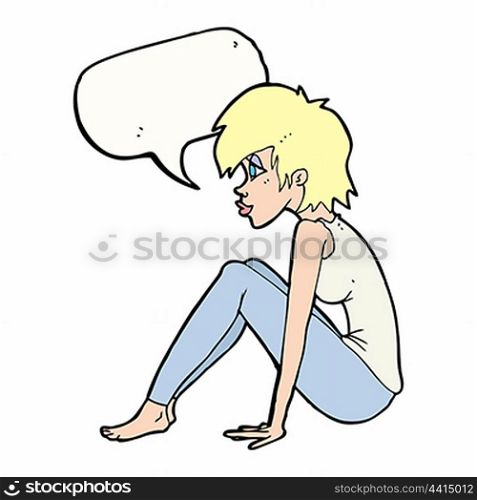 cartoon woman sitting with speech bubble