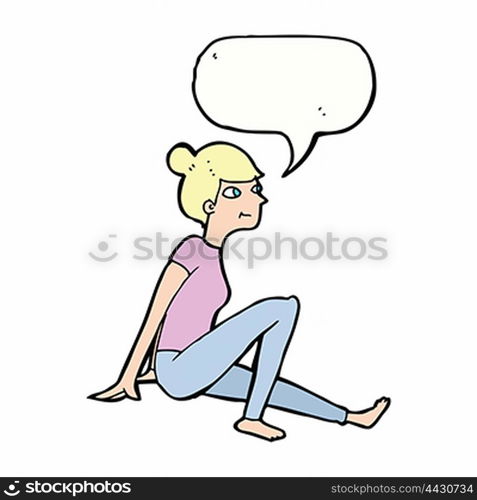 cartoon woman sitting with speech bubble