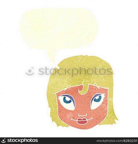 cartoon woman smiling with speech bubble
