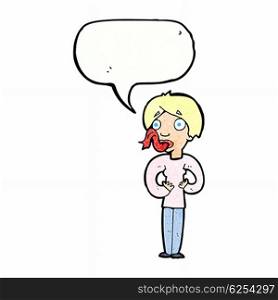 cartoon woman sticking out tongue with speech bubble