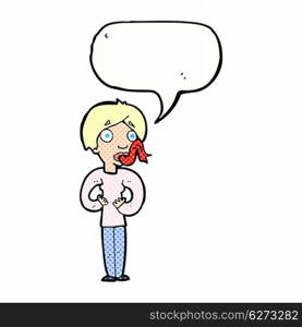 cartoon woman sticking out tongue with speech bubble