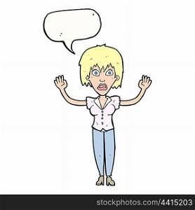 cartoon woman stressing out with speech bubble