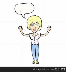cartoon woman stressing out with speech bubble
