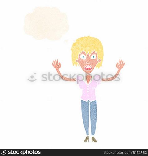 cartoon woman stressing out with thought bubble