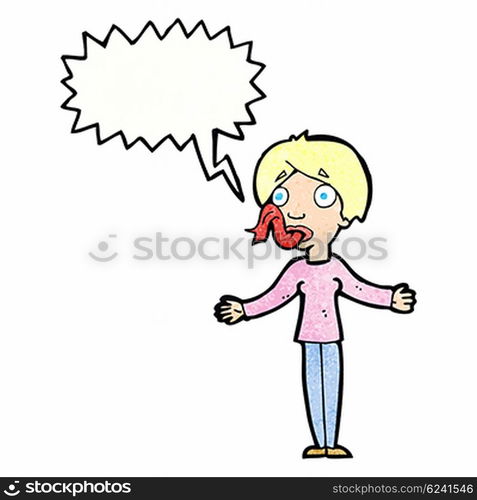 cartoon woman telling lies with speech bubble