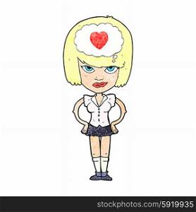 cartoon woman thinking about love