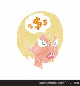 cartoon woman thinking about money