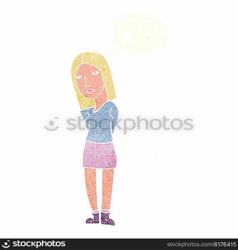 cartoon woman waiting with thought bubble