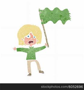 cartoon woman waving green flag
