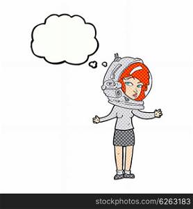 cartoon woman wearing astronaut helmet with thought bubble