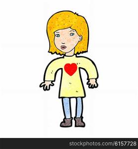 cartoon woman wearing heart shirt
