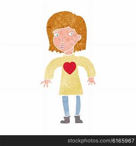 cartoon woman wearing heart shirt