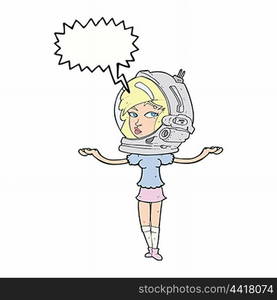 cartoon woman wearing space helmet with speech bubble