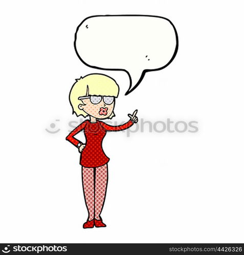 cartoon woman wearing spectacles with speech bubble