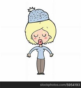 cartoon woman wearing winter hat