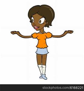 cartoon woman with arms spread wide