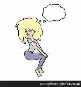 cartoon woman with big hair with thought bubble