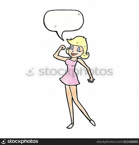 cartoon woman with can do attitude with speech bubble