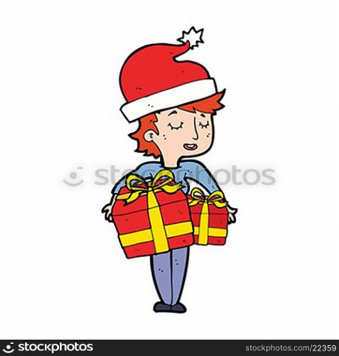 cartoon woman with christmas gifts