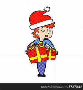 cartoon woman with christmas gifts