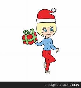 cartoon woman with christmas present